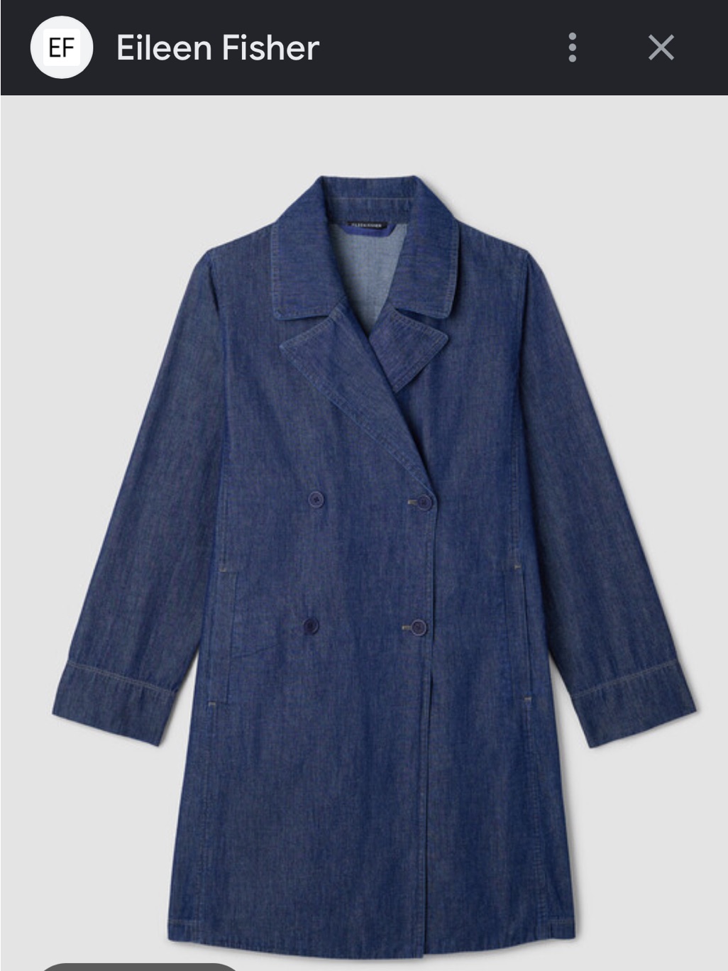 Eileen Fisher Lightweight Organic Cotton Doubled Breasted Denim Trench Size Ps